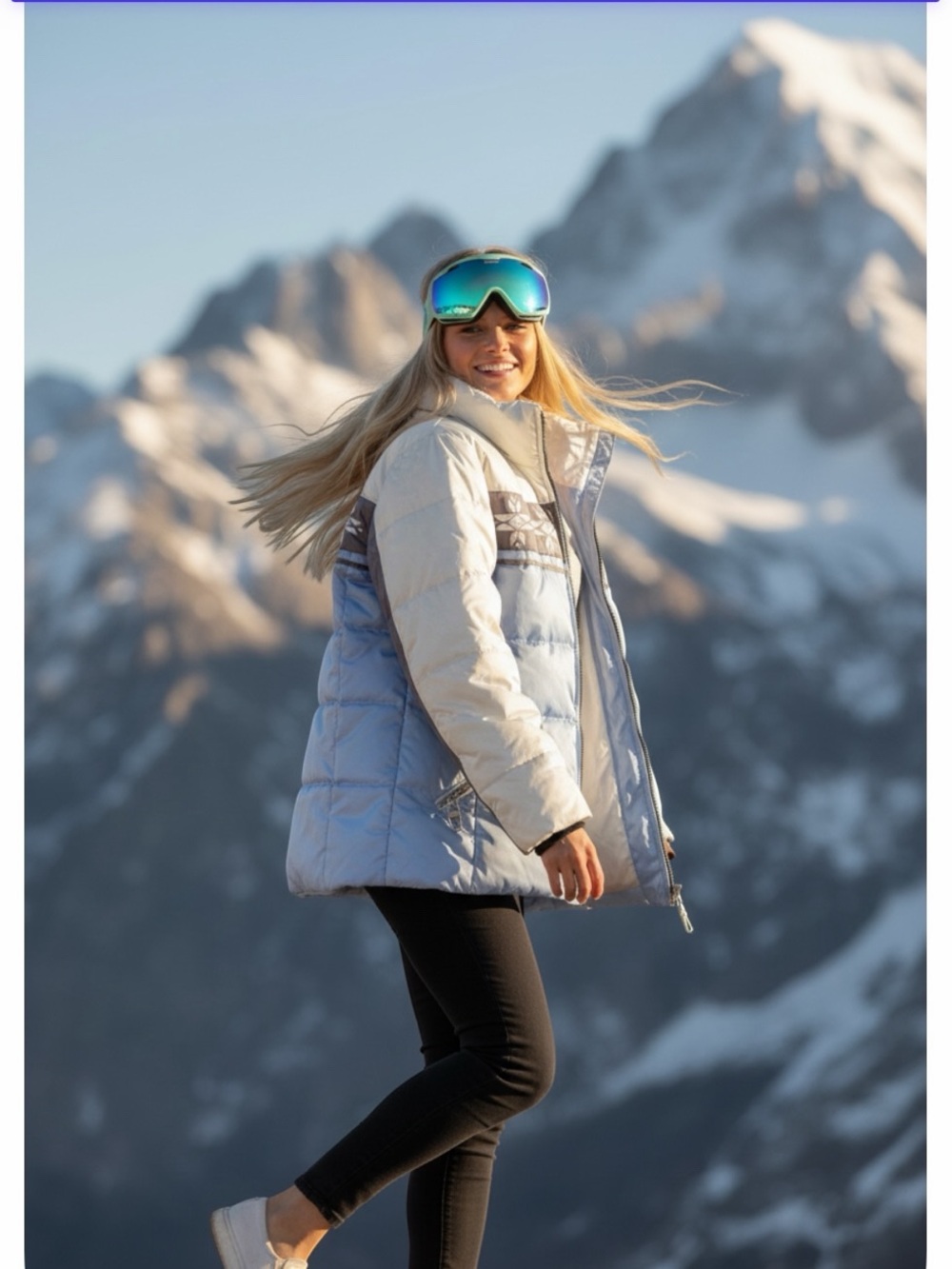Bogner Beige and Light Blue Puffer Ski Jacket